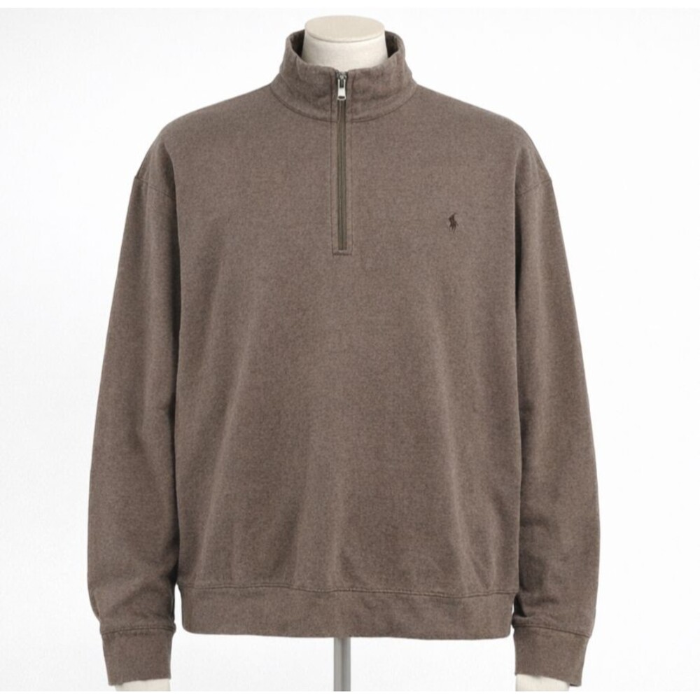 Polo Ralph Lauren 1/4 Zip Sweater Mens 4XB Brown Luxury Knit Casual Comfort Pony